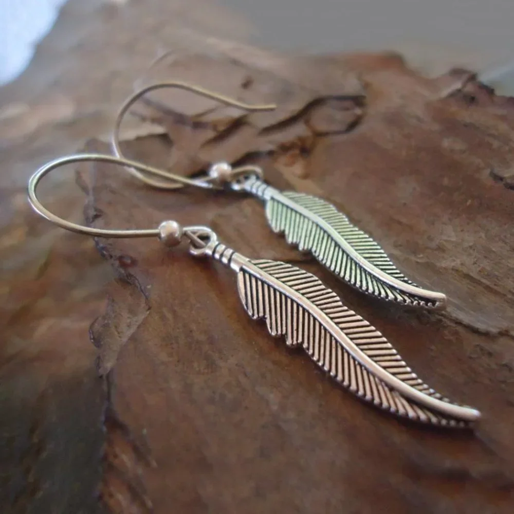 🔥Vintage 925 Silver Plated Leaf Long Drop Dangle Retro Hook Earrings, UNVN12469 - Picture 3 of 3